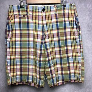 American Eagle Mens Plaid Shorts size 34 Multicolor Flat Front Pockets Casual